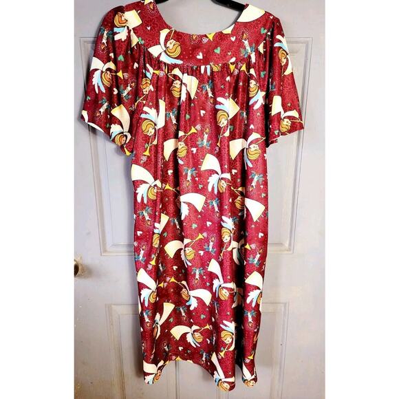 VTG 80s Anthony Richards House Dress MuuMuu Plus Sz 1X Pockets Christmas Angels - Picture 2 of 9